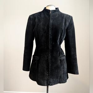 Danier Black Genuine Suede Leather Zip Jacket Vintage Large Coat Spring Autumn